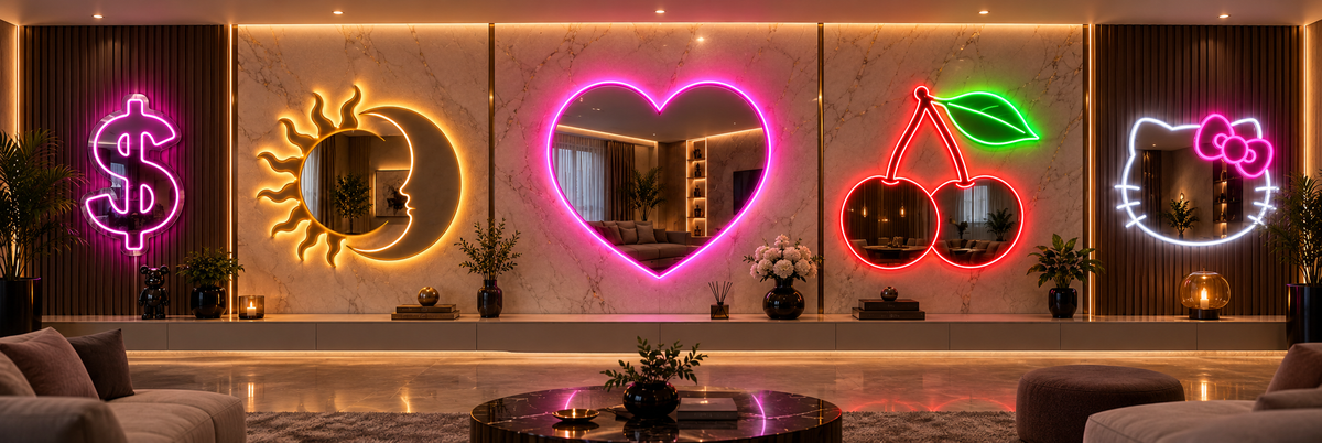 Neon dollar sign luxury interior